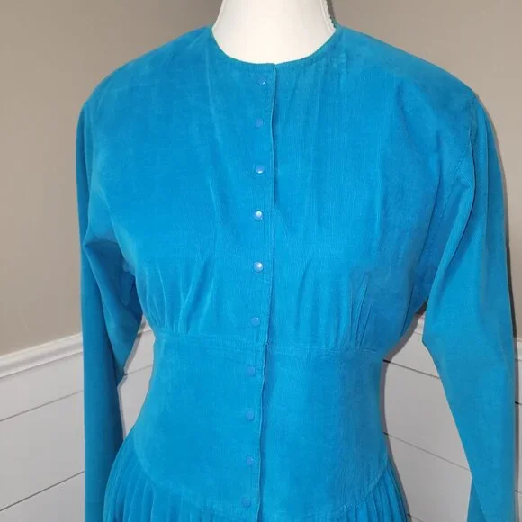 Liz Claiborne Casual Turquoise Soft Corduroy Dress - Picture 4 of 15